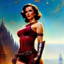 Drawing of beautiful face,'beautiful,Busty fit 'Piper Wright - Fallout 4 ',intense stare, ancient skintight armor, balanciaga fashion clothe painting by gaston bussiere, greg rutkowski, yoji shinkawa, yoshitaka amano, tsutomu nihei, donato giancola, tim hildebrandt Oil on canvas, cinematic composition, extreme detail,fit full head inside picture,16k