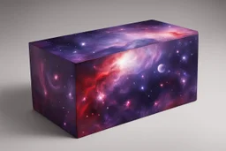 beautiful paintings of purple space, galaxies on red rectangular box, very realistic