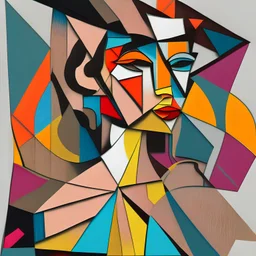 Cubism Mexican girl, 3 colors, black lines