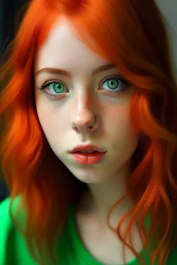 Light skin girl green eyes reddish orange hair small nose