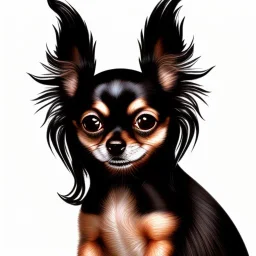 long hair black chihuaha, papilion, brown