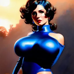 Drawing of beautiful face,'beautiful,Busty fit Sexy Vault Woman- Fallout 4 ',intense stare, ancient blue skintight suit, balanciaga fashion clothe painting by gaston bussiere, greg rutkowski, yoji shinkawa, yoshitaka amano, tsutomu nihei, donato giancola, tim hildebrandt,KyuYong Eom,Ren Wei Pan Oil on canvas, cinematic composition, extreme detail,fit full head inside picture,16k