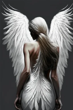 full body woman angel from back wings coming from back of her shoulders ultra realistic illustration