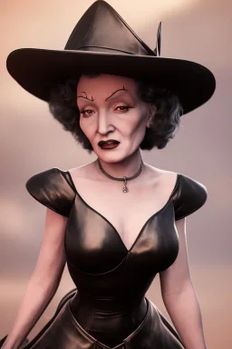 young Marlene Dietrich as evil queen in black leather gown, angry, busty, curvey, cleavage, unreal 5, octane render,cinema4d, dynamic lighting, dramatic lighting, 4k, redshift render, highly detailed, hyper realistic