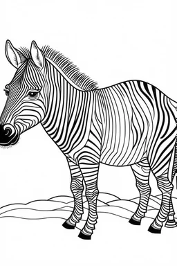 Zebras, with black and white stripes, add a touch of beauty to the plains, clean line art, white background, no shadows, well outlined, for kids coloring book, cartoon style.