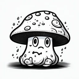 mushroom, black and white, cartoon, drawing, cute, creature, simple, mouth