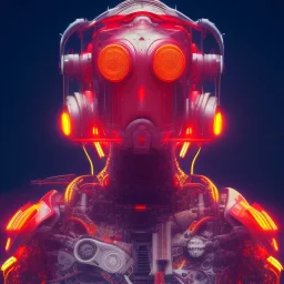 A beautiful portrait of a cyborg bird red color scheme, high key lighting, volumetric light high details psychedelic background