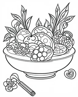 outline art for stoners coloring pages with A very simple and super minimal design featuring a bowl of fruit on a table., white background, sketch style, fully body, only use outline, cartoon style, clean line art, white background, no shadows and clear and well outlined