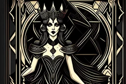 Stylized goth queen, In the style of Tarot and Art Deco, Black colours