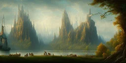 higly-detailed, epic landscape, highly detailed, perfect lighting, perfect composition, 4 k, artgerm, hudson river scool, victorian era, steampunk, big trees