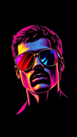 WPAP Pop art style Freddie Mercury Sunglasses outside emboss 3d shiny cubis mirrors glass minimalist Neo Surrealisme Unique surrealistic artwork brutal multicolor neon colors,find details,UHD neons,black background