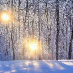 winter landscape, crystal, sun, hyperreal