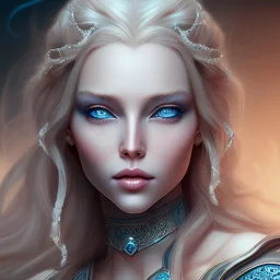 ice queen blue eyes long blond hair smiling face in elden ring realistic
