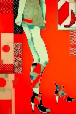 girls leg , modern art,red back ground,collage