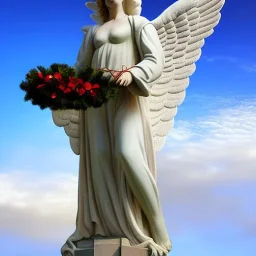 Huge statue of Angel, highly realistic, holding wreath, 8k, square,