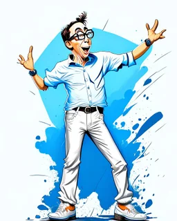 Gustavo Petro camisa blanca pantalón azul colores contrastantes dando un discurso cuerpo completo arte caricatura obra de arte hiperdetallado 4k