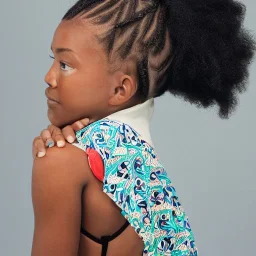 4K Portrait of young black girl doing her hair. Dreadlocs. Bantu knots.