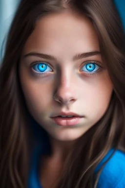 brunet girl with blue eyes