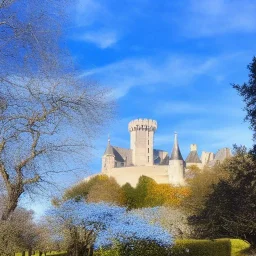 château d'Amboise soleil ciel bleu parc fleuri arbres