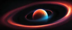 orbiting a black hole from a trillion miles away, peaceful, colorful, dark, ominous, beautiful abyss,