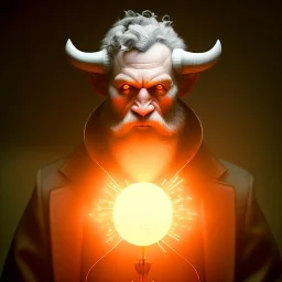 closeup face anthropomorphic bison sorcerer releasing a spell, relaxed, in the style of greg rutkowski cyberpunk red glowing light from inside, detailed, realistic, hight quality