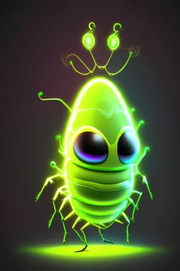 cartoon egg pfp character detailed queen grasshopper neon lightning