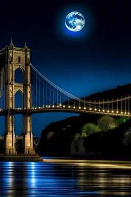 Luna llena sobre el puente colgante de ciudad de Santa Fe Argentina