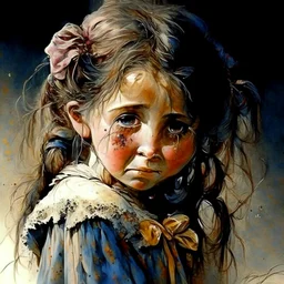 little girl with big, sad, dark brown sparkling eyes, Jean-Baptiste Monge Started from image: