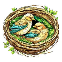 little birds sleeping in nest clipart