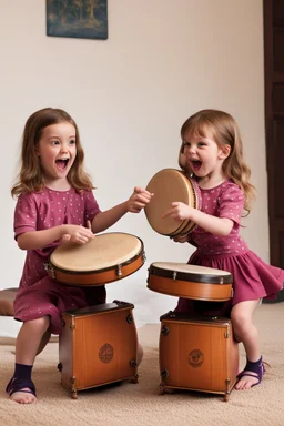 Scarlett and Violet playing the bongos together