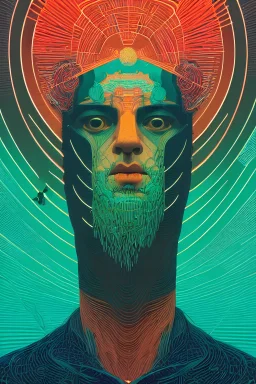 symmetry!! stunning portrait of david graeber!! by victo ngai, kilian eng vibrant colours, dynamic lighting, digital art, winning award masterpiece, fantastically beautiful, illustration, aesthetically inspired by beksinski and dan mumford, trending on artstation, art by greg rutkowski, 8 k