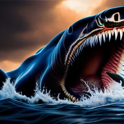 Ultra detailed fullbody Portrait in oil on canvas of Venom merges with King Shark,extremely detailed digital painting, extremely detailed face,crystal clear eyes, mystical colors ,perfectly centered image, perfect composition, rim light, beautiful lighting,masterpiece,8k, stunning scene, raytracing, anatomically correct, in the style of robert e howard and Wizyakuza and Ohrai Noriyoshi and Simon Bisley and uncannyknack