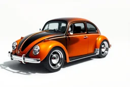 volks wagen beetle , top model, paint shining orange and black, big wheels, aerodinamic kit, rendering pixar style, tiny fashion
