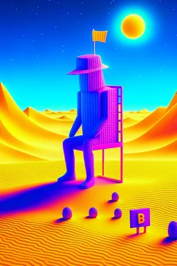 beeple THE ONLY LIMIT IS YOUR IMAGINATION in the sandbox with bucket and spade and bitcoins