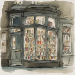a book store horisental window glass by quentin blake