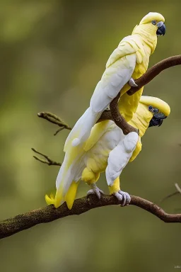 Photo of sulphur crested cockatoo on branch, 800mm lens, long exposure, Bokeh, Nikon Z FX, vivid colors