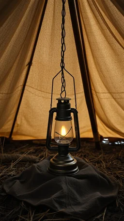 An oil lamp in an abandoned native Indian tent