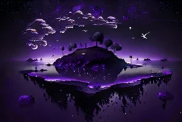 Floating Islands, Dark Purple and Black Night Sky, Stars, Space, Numerious Islands, Dead Soil