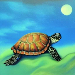 Oil painting style turtle and moon