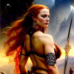 portrait 'beautiful Sexy busty Redhead Sif',Braids, celtic tattoed,painting by gaston bussiere, greg rutkowski, yoji shinkawa, yoshitaka amano, tsutomu nihei, donato giancola, tim hildebrandt, oil on canvas, cinematic composition, extreme detail,fit full head inside picture,32k