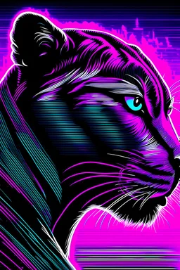 Synthwave panther in monochrome