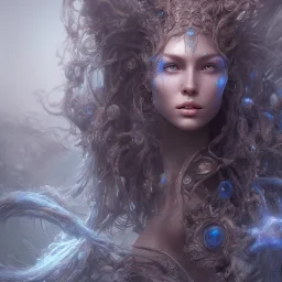 portriate of beautiful blue na'vi warrior,volumetric lighting, particals, intricate detail,realistc, close up