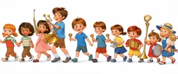 children joyfully marching in a band. pixar illustration