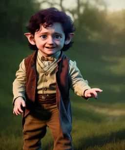 Frodo baggins toddler, full body, dramatic lighting, hyper realistic