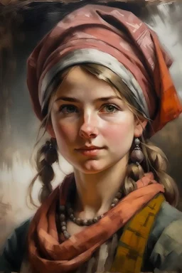 Portret dziewczyny w turbanie z polskiej góralki w stylu Turner