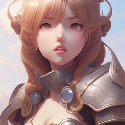 granblue fantasy girl character concept art and illustration by Ilya Kuvshinov, style of pixar, amazing detailed face closeup, Long plaited brown hair, big beautiful eyes, fighter warrior, wearing a fighter leather armor, royal themed armor, action, madhouse and kyoani character face, cute, pretty girl, portrait, pixiv, artstation, specatcualr details, Volumetric Lighting, Dramatic lighting