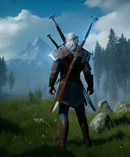 The Witcher Geralt of rivia, full body, dramatic lighting, angry, realistic, unreal engine 5