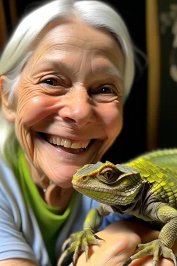 woman of early retirement age with a lizards smile