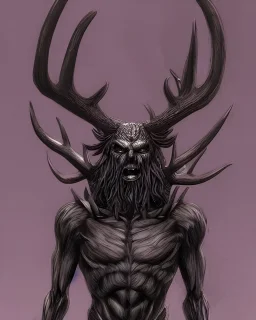 humanoid figure monster with antlers, highly detailed, digital art, sharp focus, trending on art station, kentaro miura manga art style