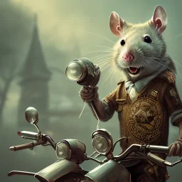  highly detailed and realistic rat gang member wearing a vest and a bandana riding a chopper, high detail, realism, vibrant colours, graffiti accents, complementary colours, splash art, perfect composition, beautiful detailed intricate insanely detailed octane render trending on artstation, 8 k artistic photography, photorealistic concept art, soft natural volumetric cinematic perfect light, chiaroscuro, award - winning photograph, masterpiece, oil on canvas, raphael, caravaggio, greg rutkowski,